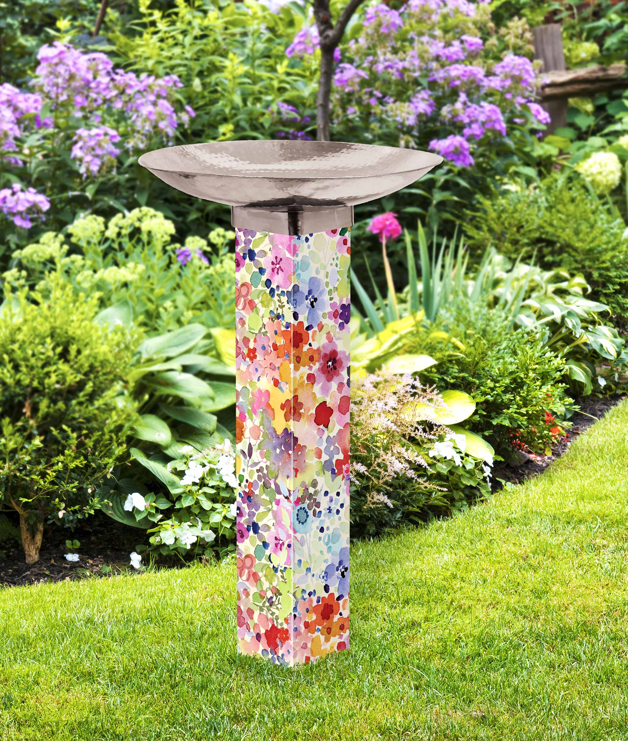 Studio M - Wholesale Bird Bath - Full Bloom Bird Bath Art Pole  (Stainless Steel Top)1
