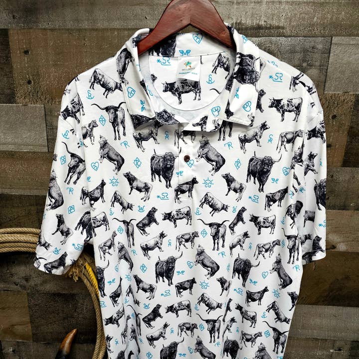 Cattle and Brands Men's Western Polo Shirt for wholesale by BAHA RANCH WESTERN WEAR