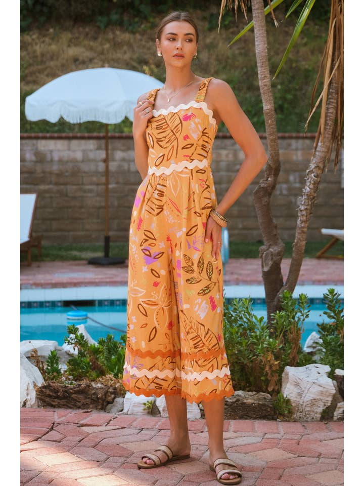 Tangerine Conversational Printed Midi Jumpsuit for wholesale on Faire