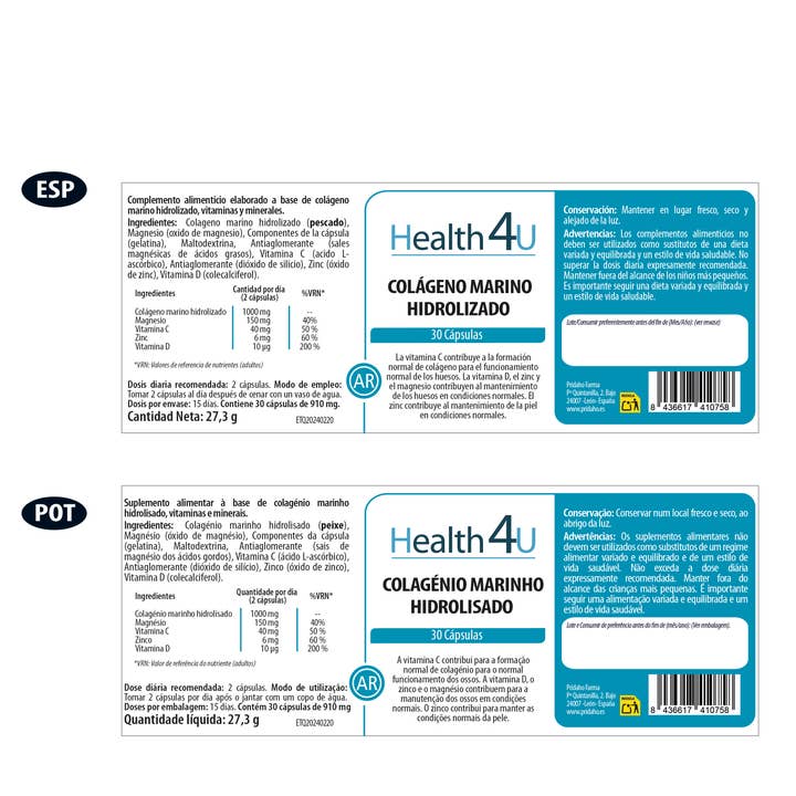 Pridahofarma - Wholesale Oral Supplement/Vitamin - H4U Hydrolyzed Marine Collagen 30 Capsules1