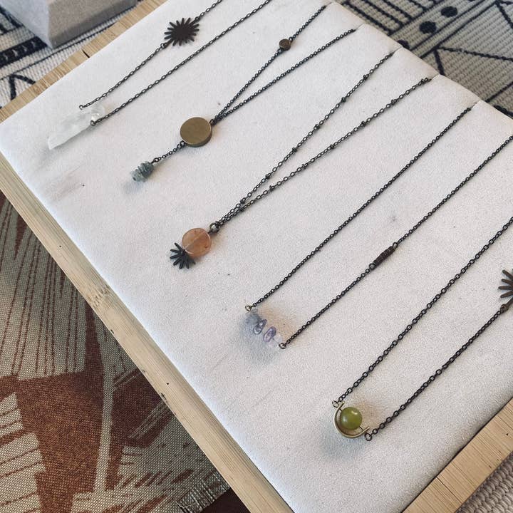 Arid Collective - Wholesale Pendant/Charm Necklace - Short Brass + Crystal Necklace | Reiki Infused | Handmade