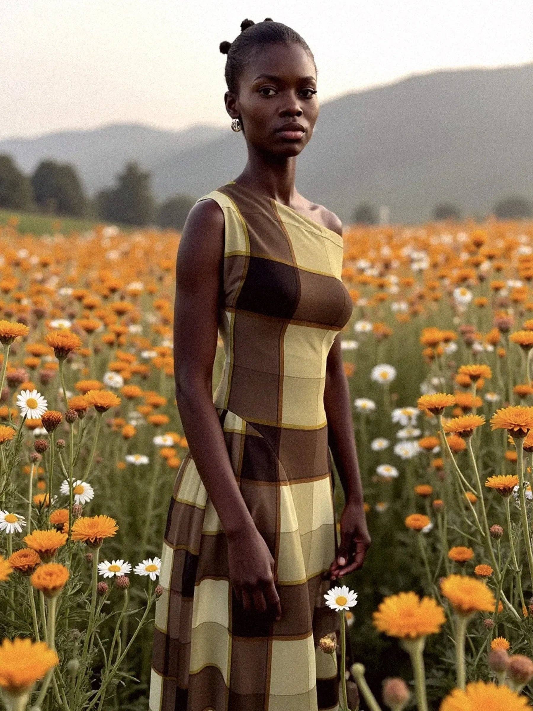 CARMEN SAYS - Wholesale Dress - Women's - Vestido largo de ocasión a cuadros reales marrón y verde1