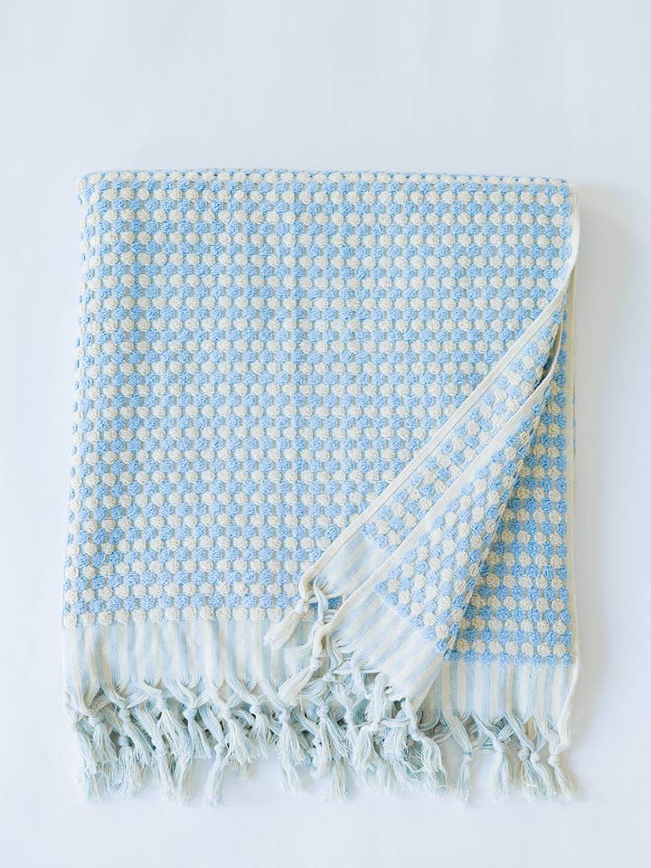 Large 100% Turkish Cotton Towel | Pom Pom | Baby Blue for wholesale by KISA