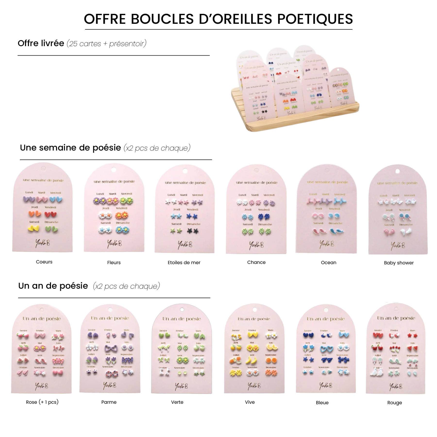 Yuko B - Vente Boucles d'oreilles – enfant - Offre de 25 cartes de boucles d'oreilles - Version française20