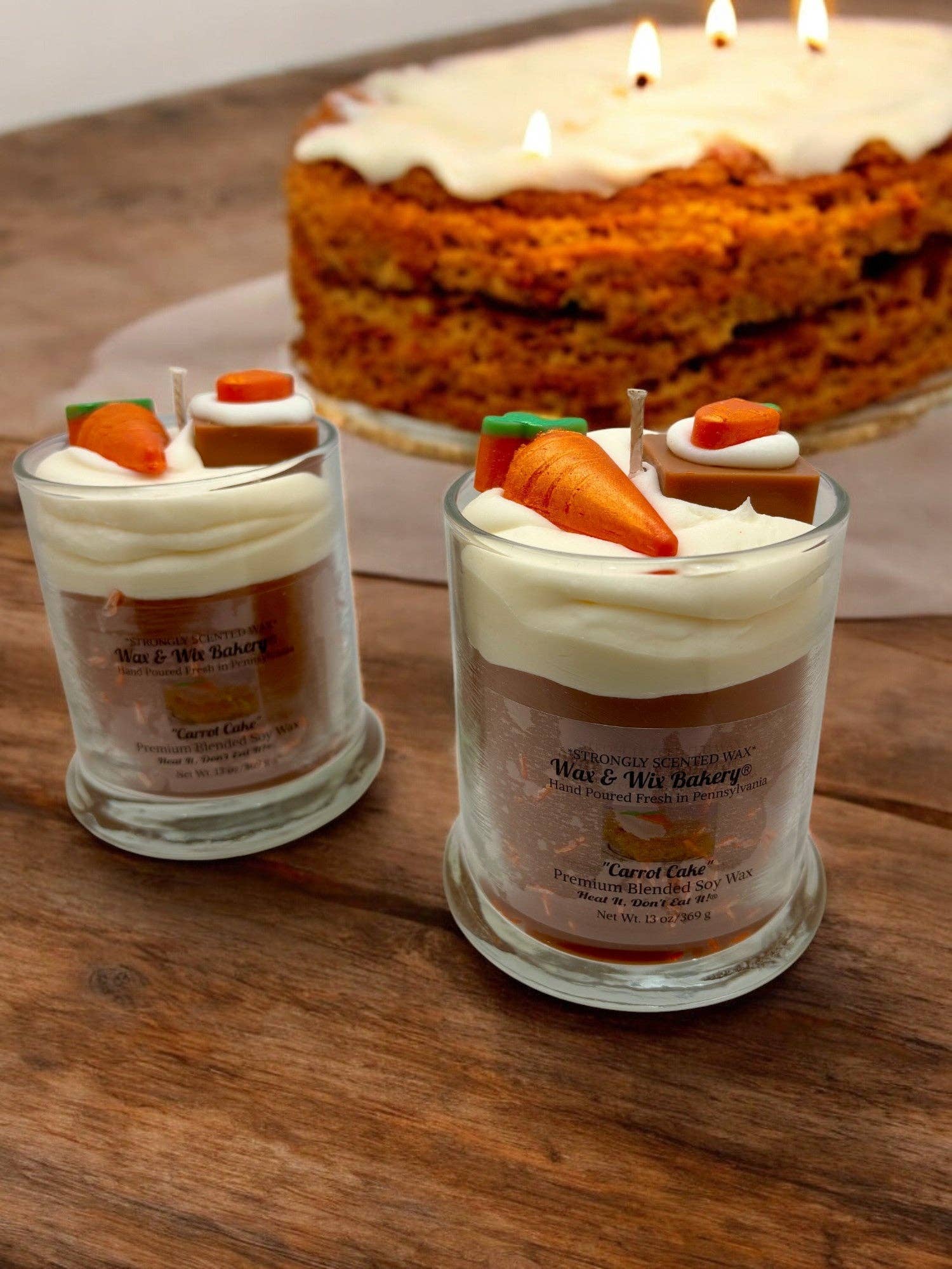 Wax and Wix Bakery® - Wholesale Jar/Filled Candle - Carrot Cake Candle. 13 oz. Large Soy Dessert Candle1