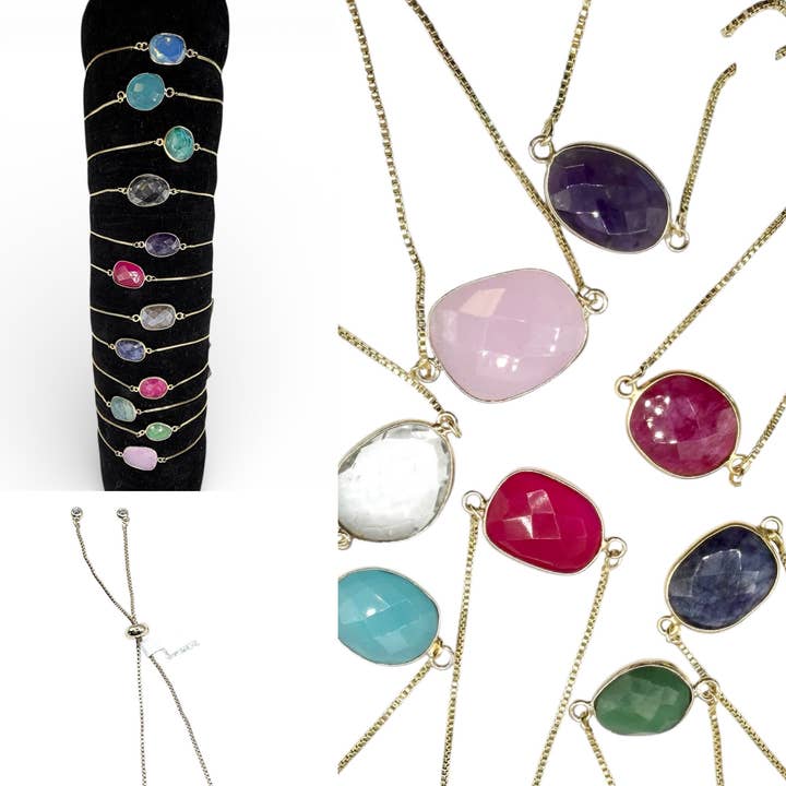 Genuine semi precious gemstone slider bracelets for wholesale by VB&CO Designs Handmade Jewelry