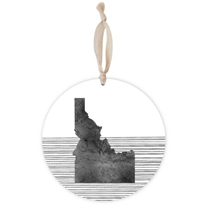 Love Local - Wholesale Ornament - Minimalist B&W Idaho State With Stra|8x8 Wood Ornament
