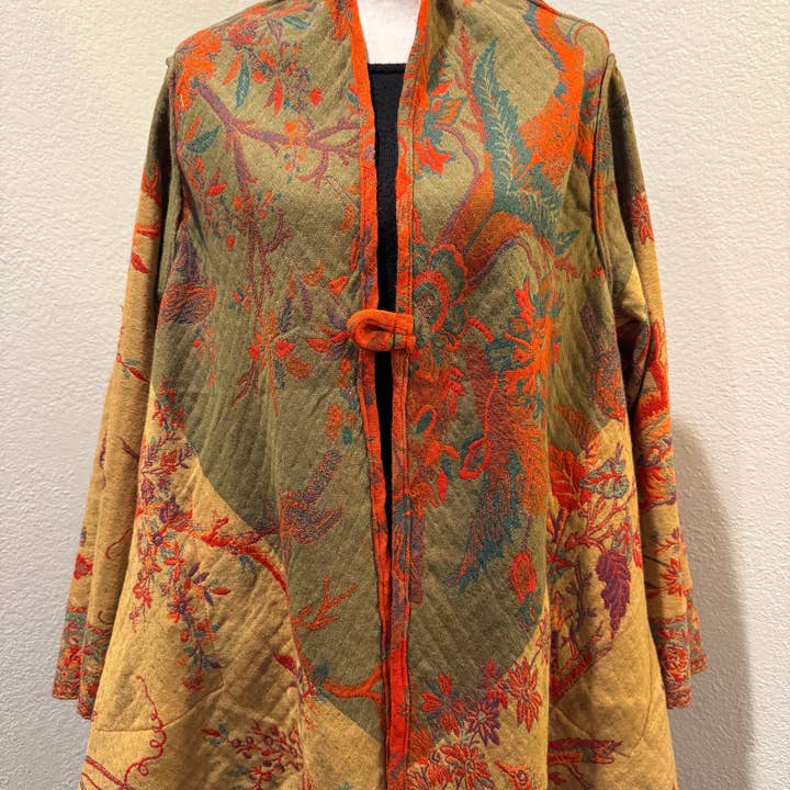 In Style Scarves - Wholesale Jacket - Women's - Reversible Merino Wool Duster Jacket in Tangerine Bird Color9