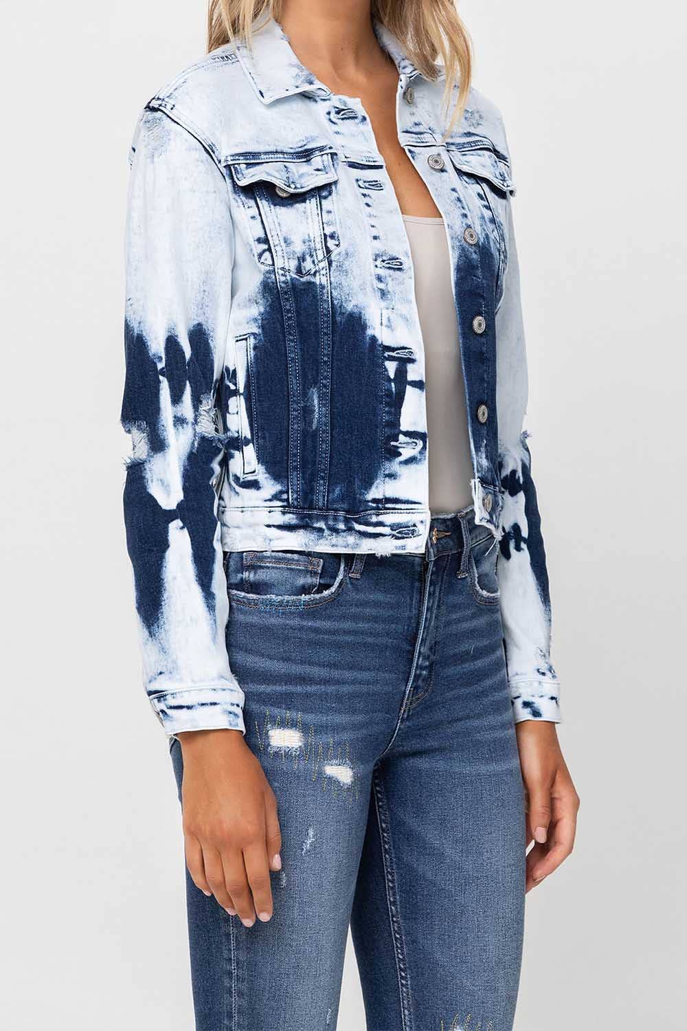 Second Wind CLASSIC TIE DYE CROPPED DENIM JACKET  V2297J for wholesale on Faire9