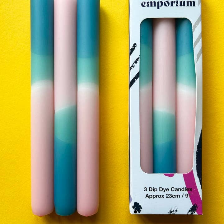 The Colour Emporium - Wholesale Tapered Candle/Candlestick - RAINDROPS & ROSES Dip Dye Dinner Candles Trio2