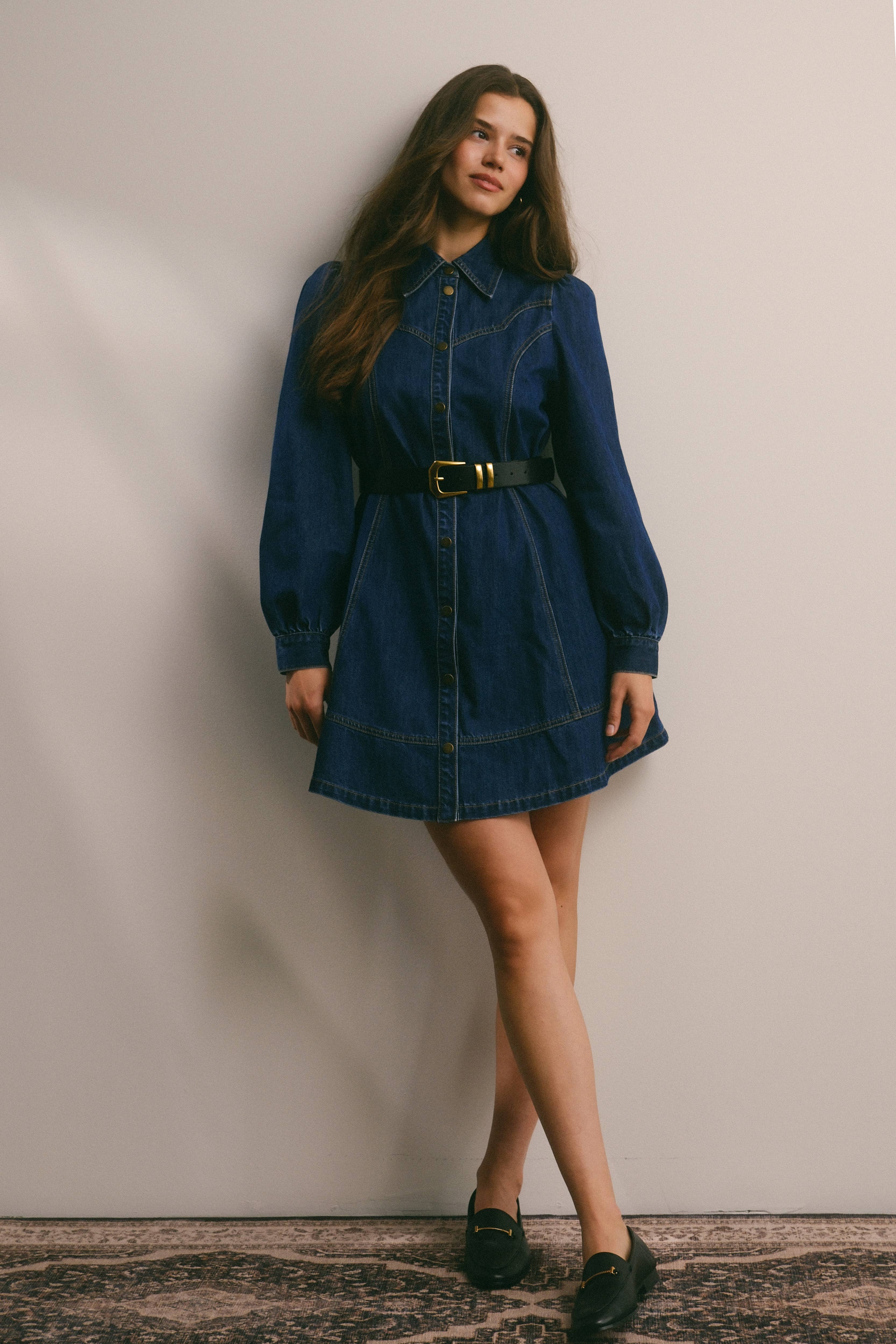 Forte - Wholesale Dress - Women's - Western Seam Denim Mini Dress FD00010