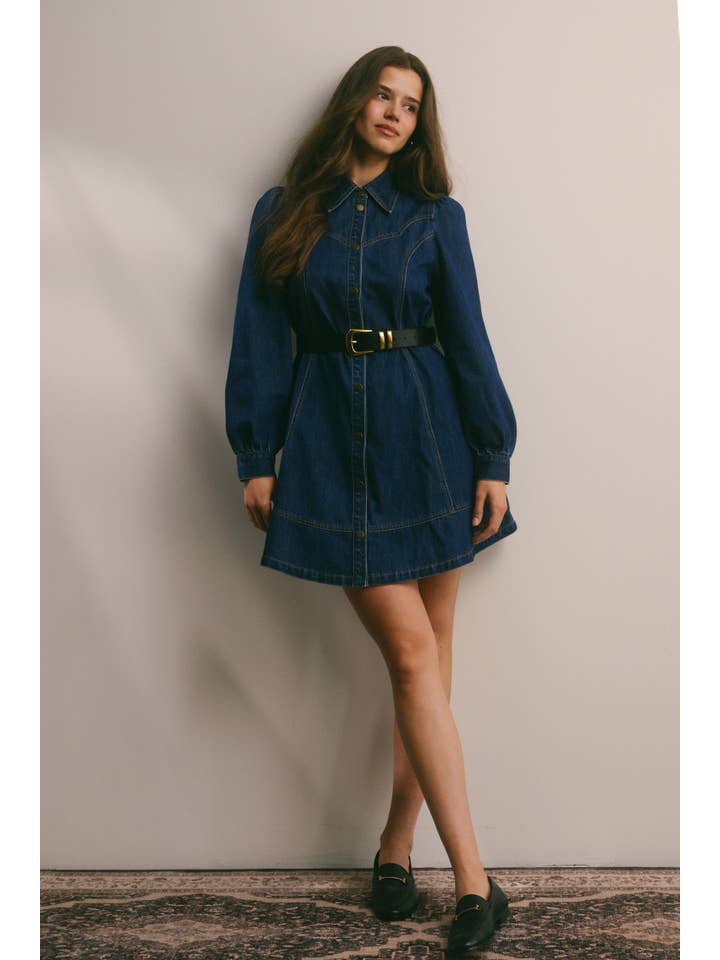 Forte - Wholesale Dress - Women's - Western Seam Denim Mini Dress FD0001
