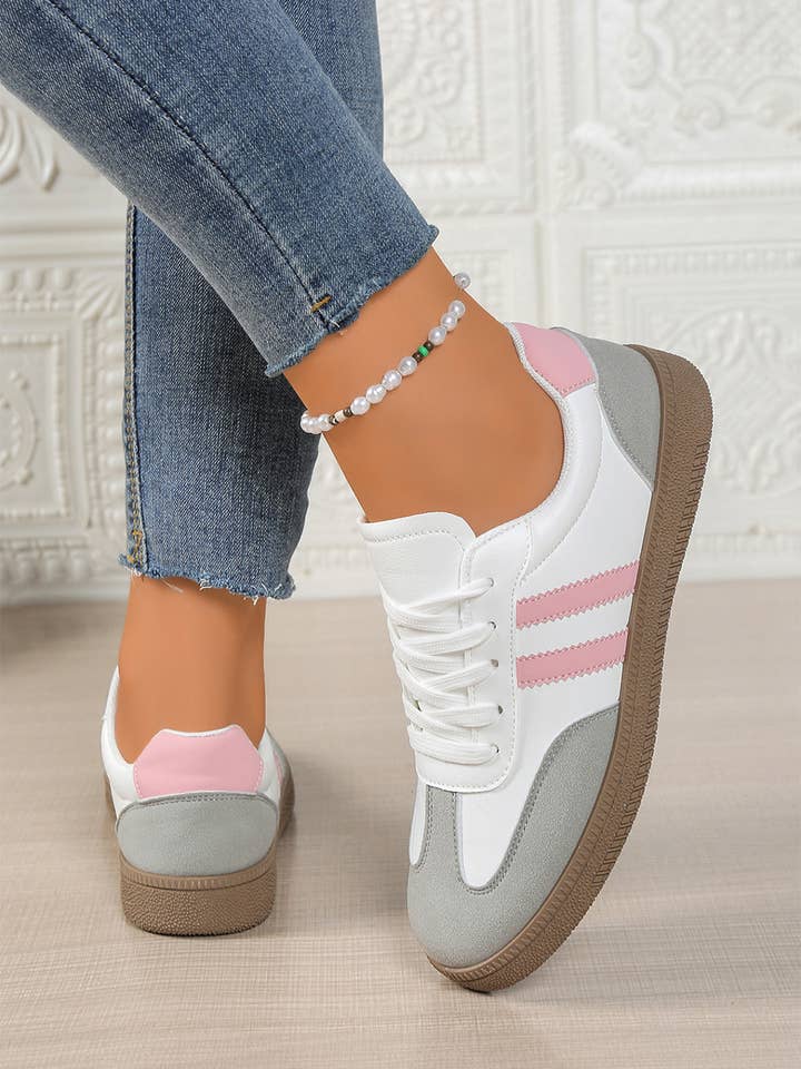 Color Block PU Lace Up Flat Shoes | US6-10 for wholesale by Aapparella