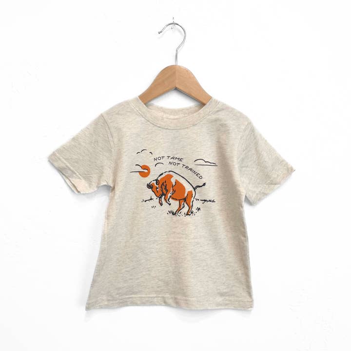 The Montana Scene - Wholesale Screen Printed T-Shirt - Kids - Not Tame Bison Toddler Tee - Heather Natural