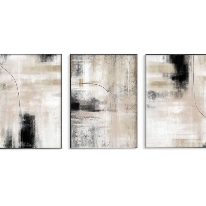 D'LUXE PRINTS - Wholesale Gallery Wall Set - Neutral Abstract Set of 3 Prints3
