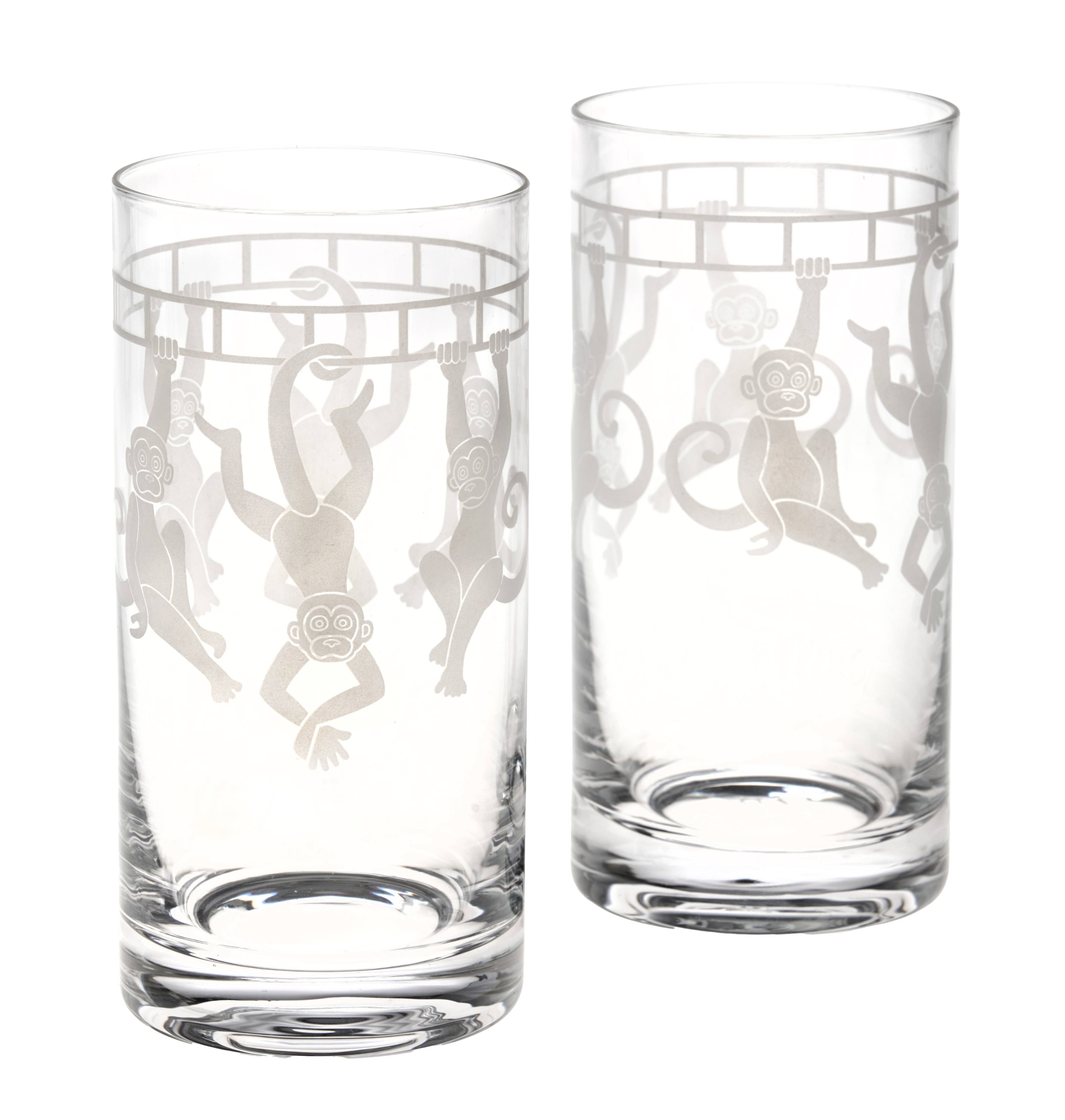Godinger - Wholesale Cocktail/Liquor Glass - Set of Two Handmade Etched Monkey Bar Highballs0