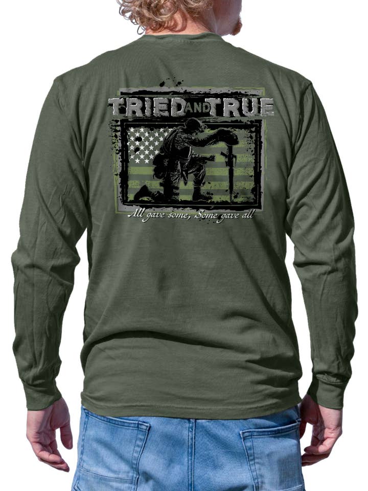 Some Gave All Military Green Long-Sleeve T-Shirt for wholesale by Tried and True