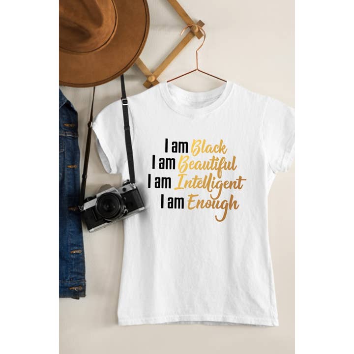 Nobrand - Wholesale Screen Printed T-Shirt - Women's - I AM BLACK GRAPHIC T-Shirt Tee