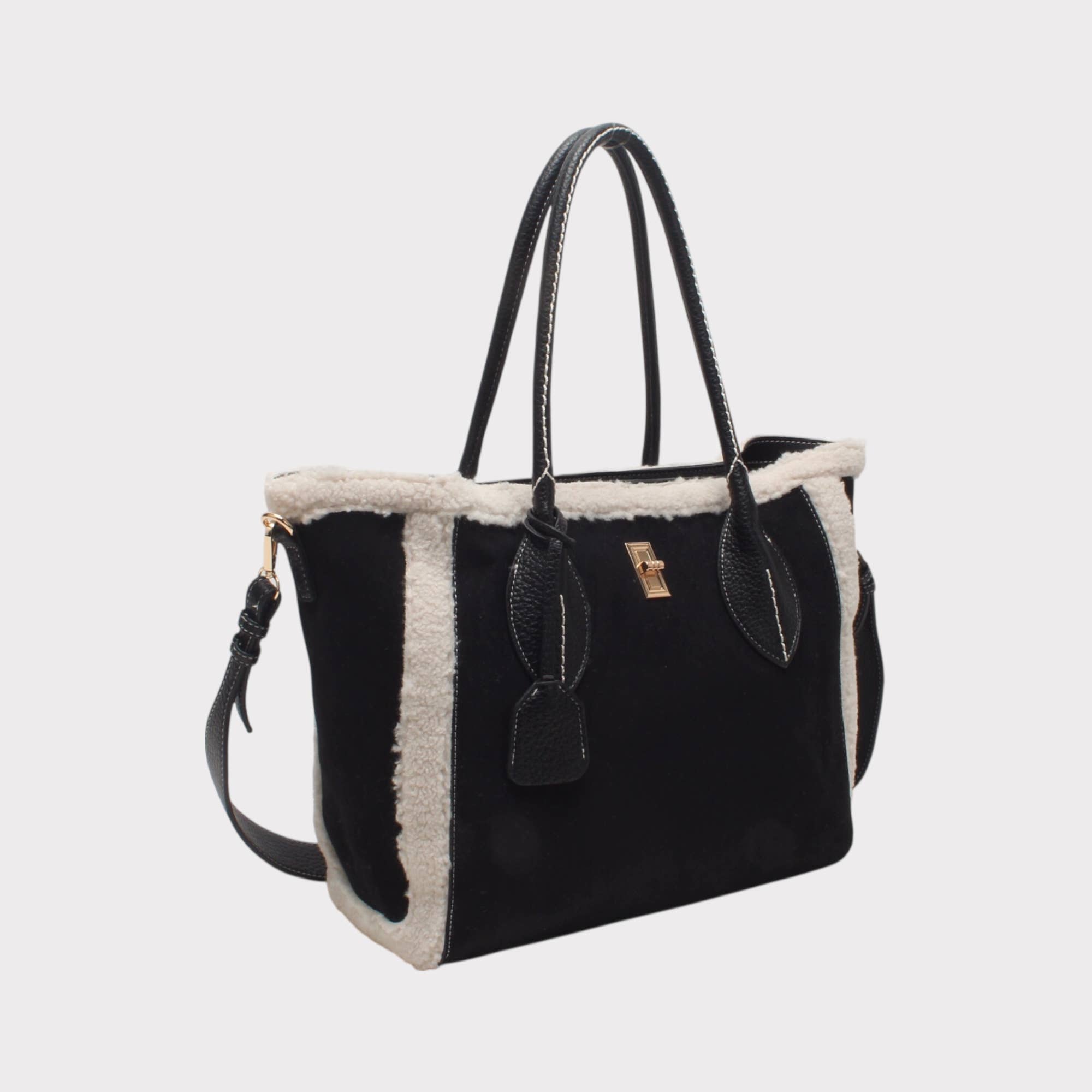 BESTINI - Wholesale Shoulder Bag - Women's - Shoulder tote bag, decorative bi-material suede clasp4