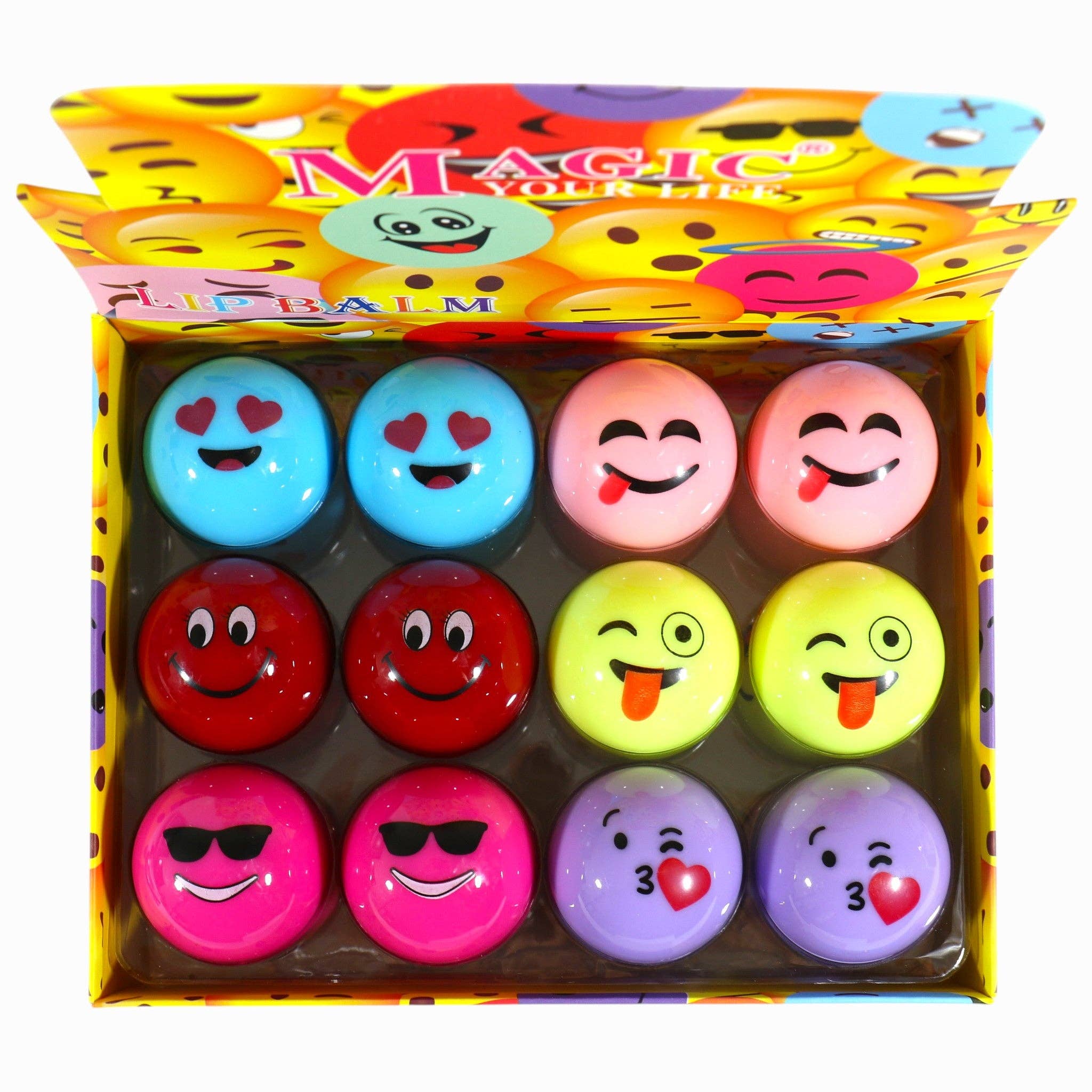 ASSORTITI Balsamo Labbra Palla Emoji Divertente LB806 (24PC) in vendita all'ingrosso su Faire1