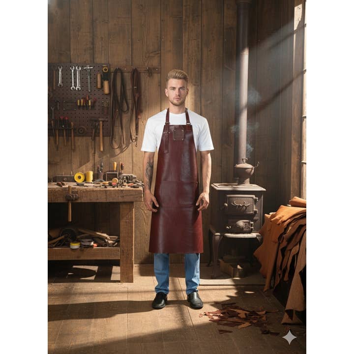 Classic Chestnut Leather Apron Durable, Stylish & Handmade for wholesale by Linen Connections