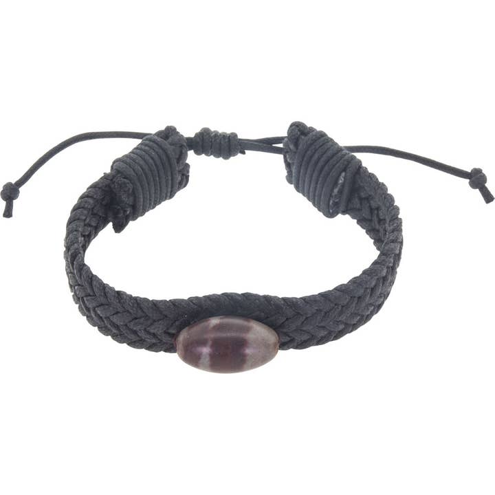 Kheops International - Wholesale Beaded Bracelet - Wax Cord Braid Bracelet W/ Shiva Lingam (Each)