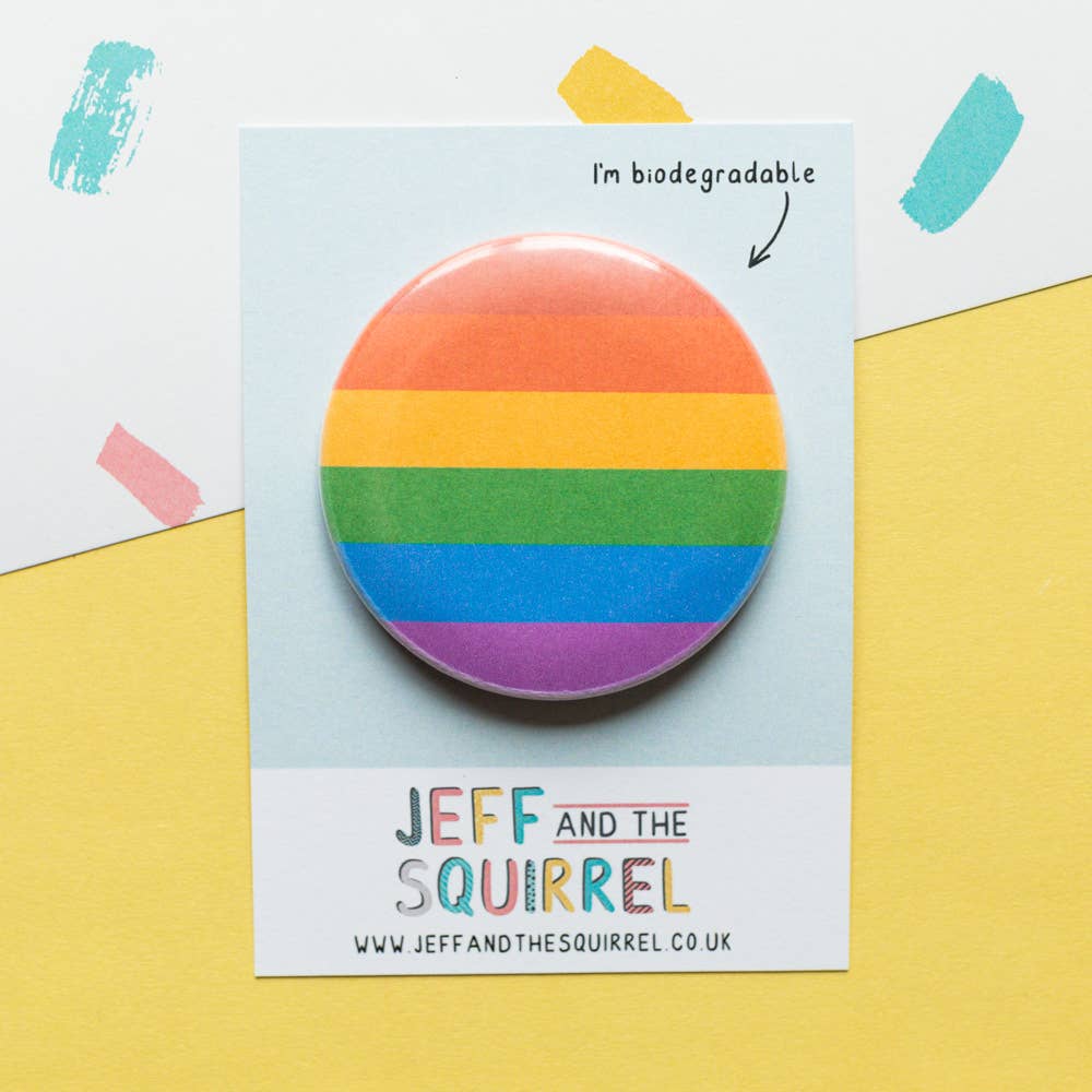 Jeff and the Squirrel - Wholesale Badge Accessory - Women's - Gay Pride Flag Biodegradable Badge | LGBTQ+