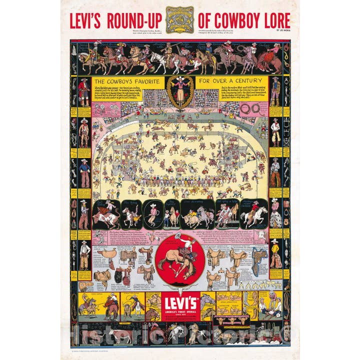 Historic 1933 Cowboy Lore Map By Jo Mora for wholesale by Historic Pictoric
