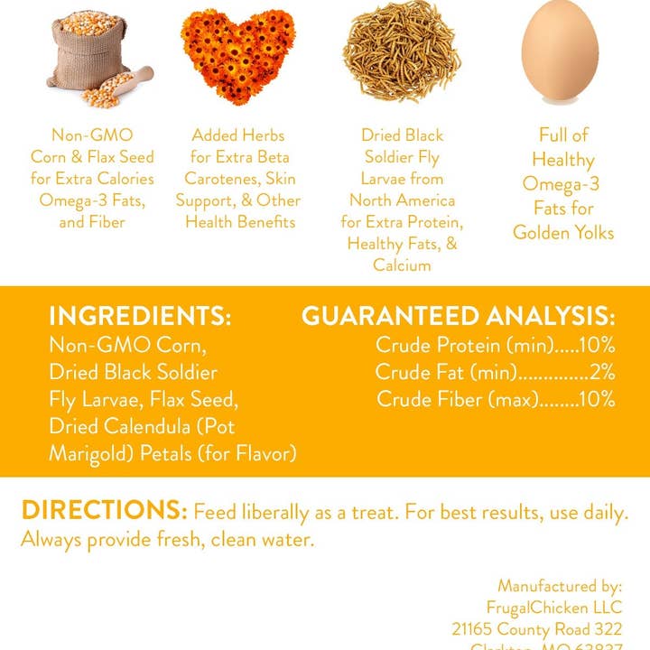 Mile Four - Wholesale Pet Food - Not Cat/Dog - Poultry Queen Mealworm, Non-GMO Corn, Non-GMO Flax, & Herb Treat For Pet Chickens5