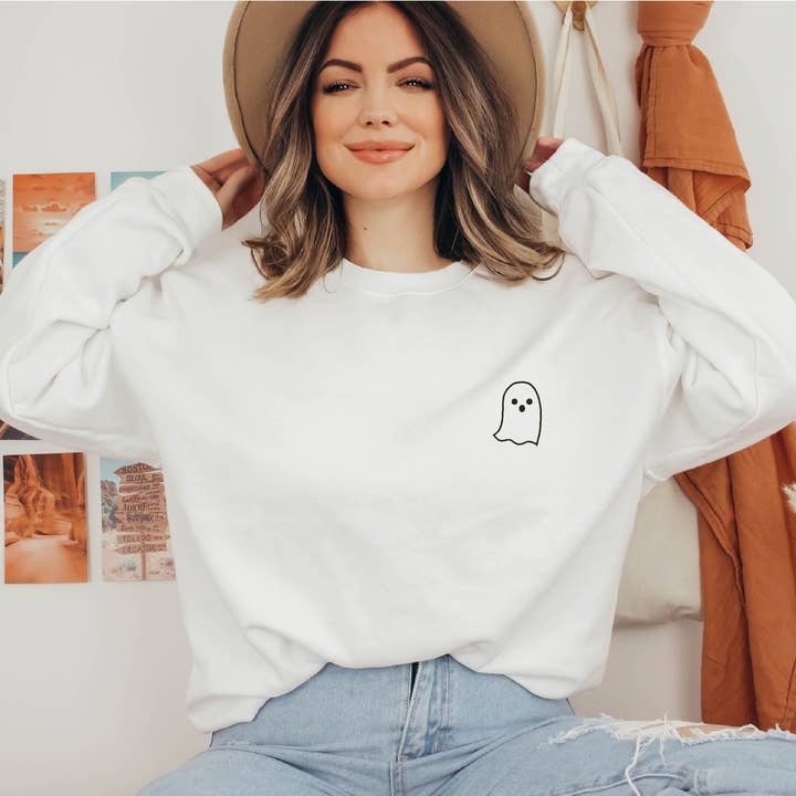 P E T I T R U E - Wholesale Sweatshirt - Women's - EMBROIDERED Sweatshirt for Fall - Ghost Crewneck Sweater2