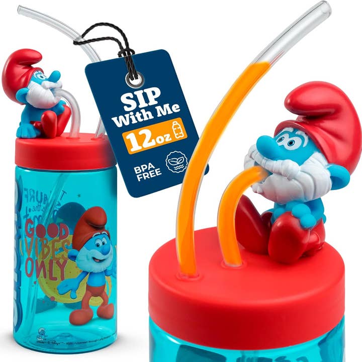 Kids Water Bottles Papa Smurf Sip with Me 12oz for wholesale by SRM Entertainment