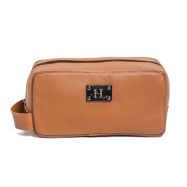 Camel Tan Finished Leather Toiletry Bag – Stylish & Durable for wholesale by Hammi Leathers