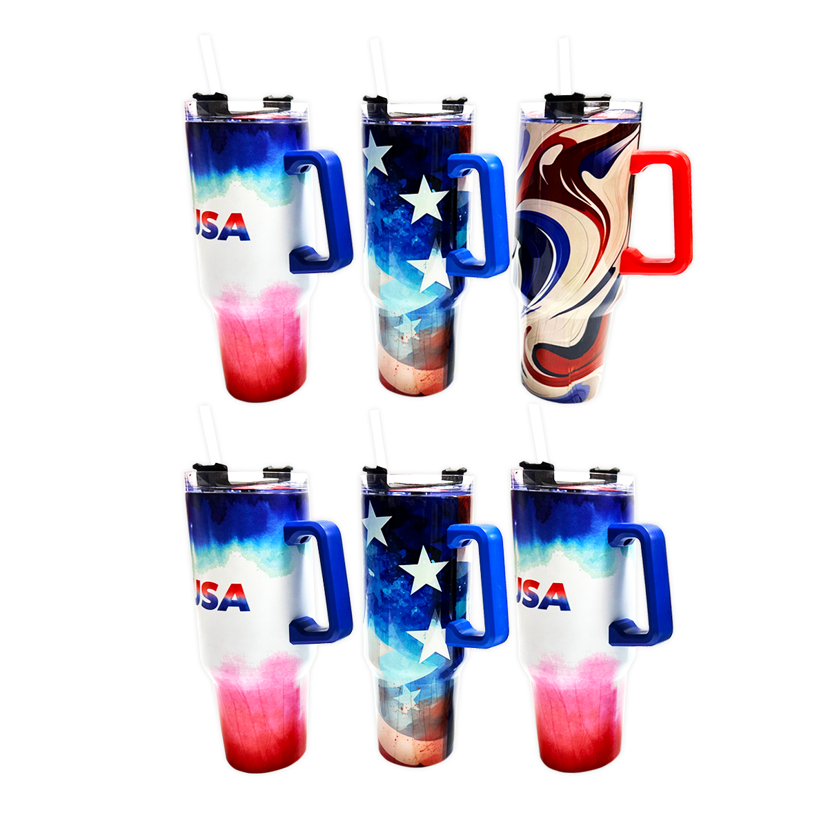 Novelty Brands - Wholesale Insulated Mug/Tumbler - Insulated Patriotic 40 oz Printed Cup Assortment - 6/Display1
