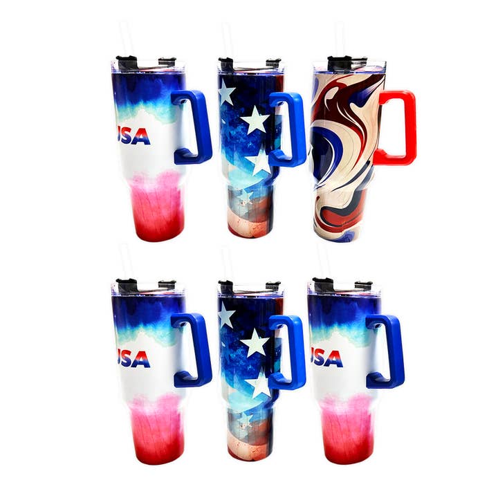 Novelty Brands - Wholesale Insulated Mug/Tumbler - Insulated Patriotic 40 oz Printed Cup Assortment - 6/Display1