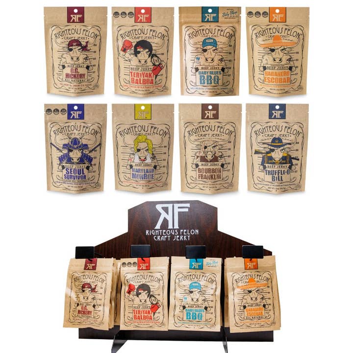 Righteous Felon Craft Jerky - Wholesale Retailer Display - Food & Drink - RF Sampler Assortment & Display