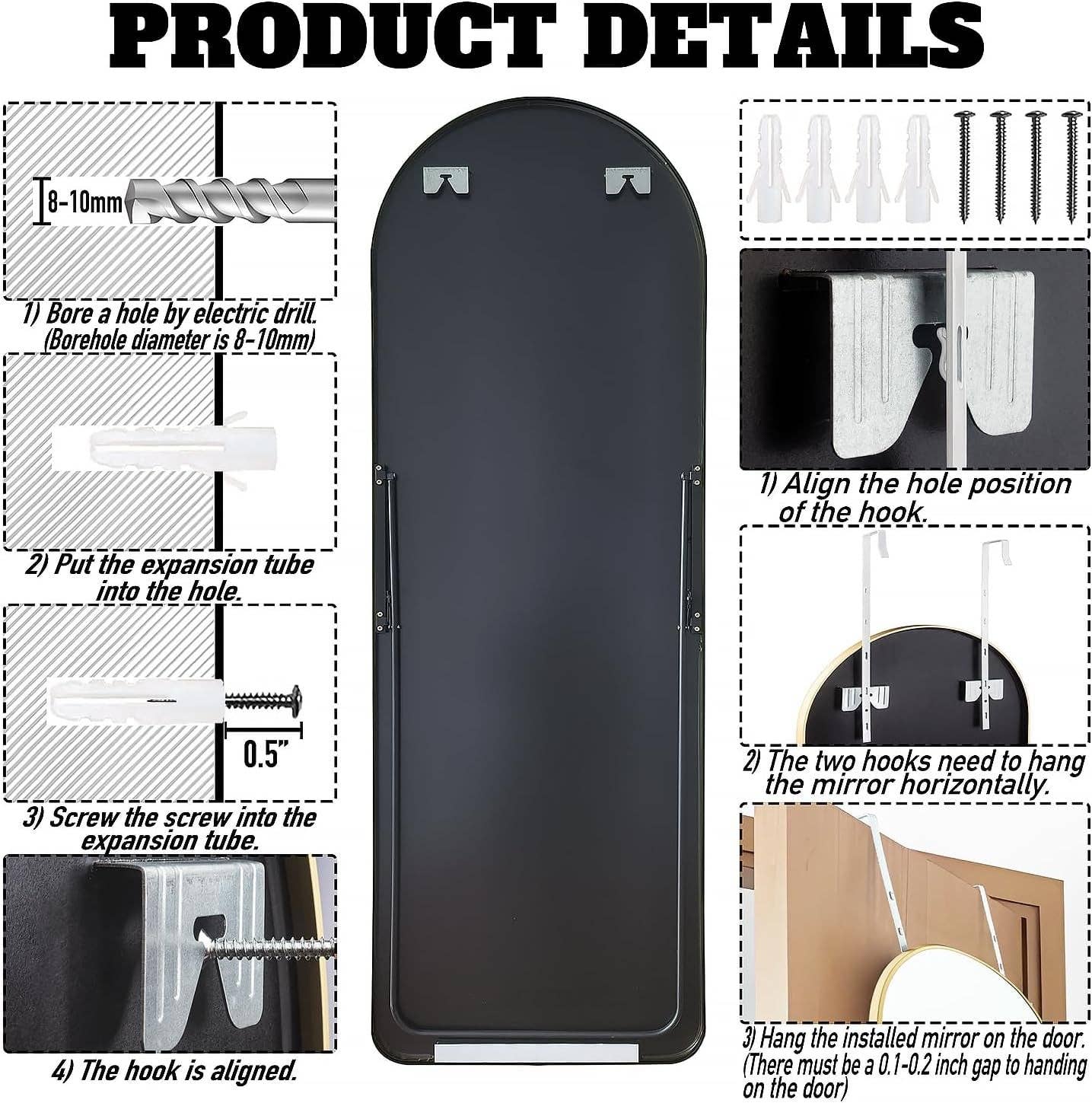 Black 57 Inch Full Length Arch Mirror For Entryway for wholesale on Faire4