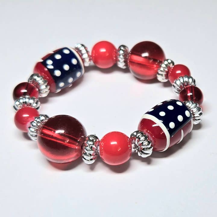 Pulsera elástica con cuentas rojas y bandera infantil del 4 de julio para venta al por mayor de Fiona Accessories