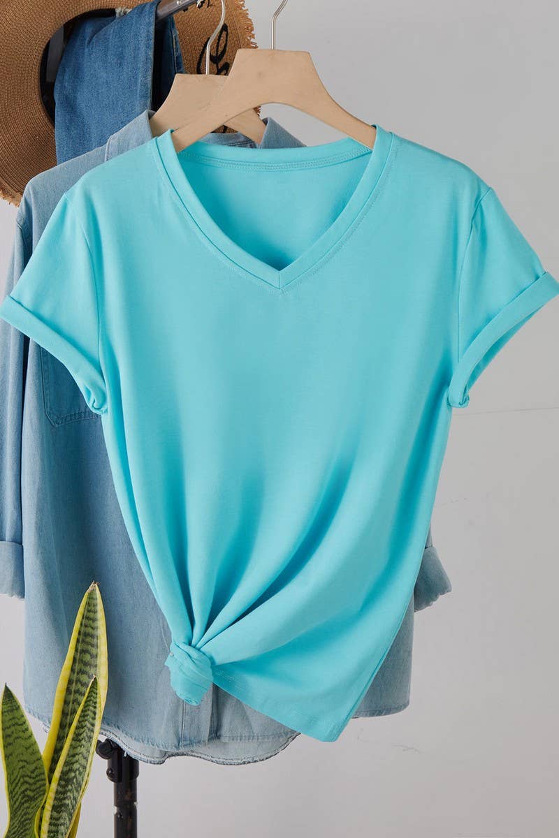 NINEXIS - Wholesale T-Shirt - Women's - CWTTS1544_V-NECK FASHION SIMPLE SOLID COLOR SHORT SLEEVES3