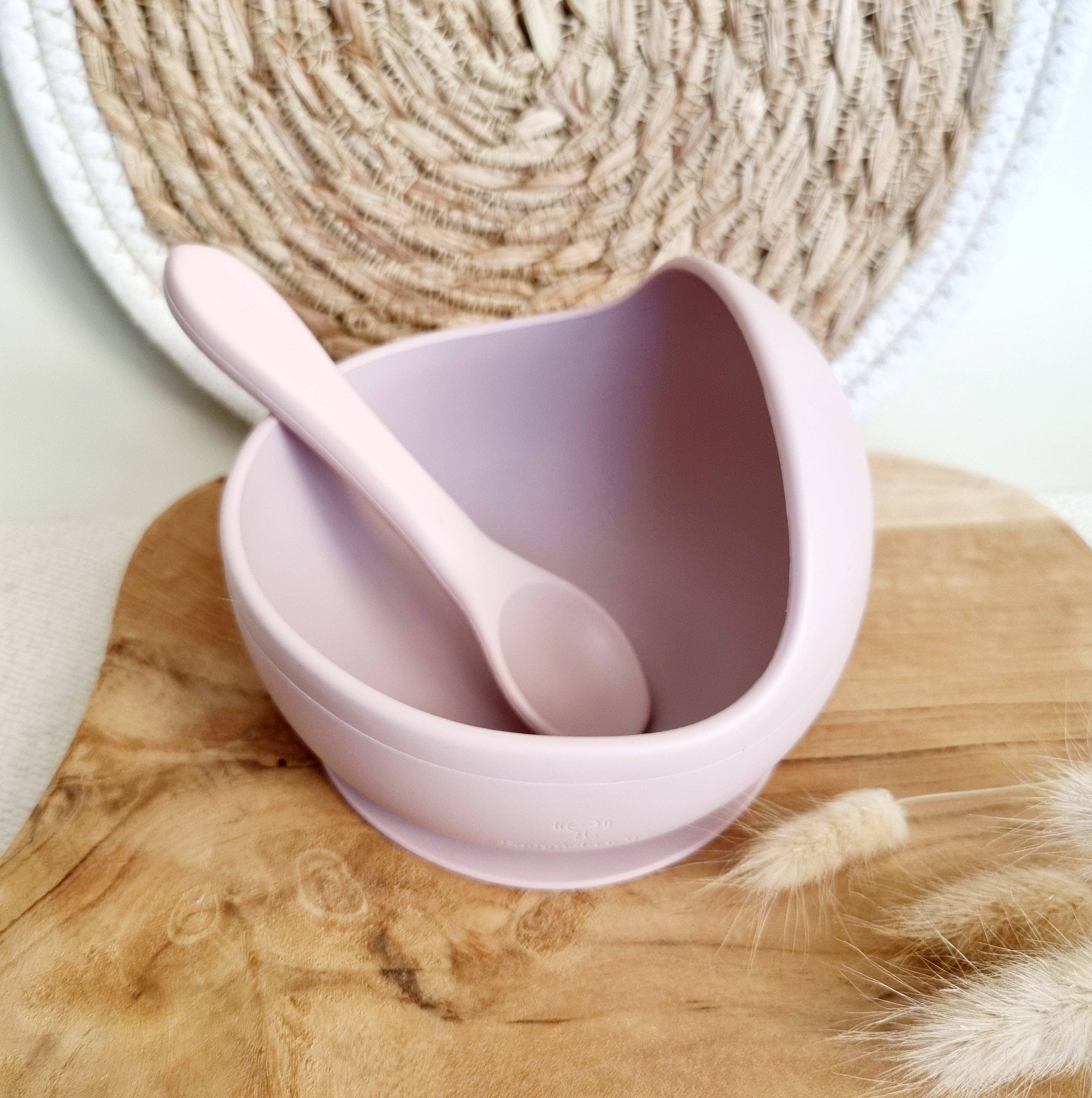 Rammelaartje - Venta al por mayor Tazones - Niños y bebés - Tazón de silicona con ventosa y cuchara - Rosa suave1