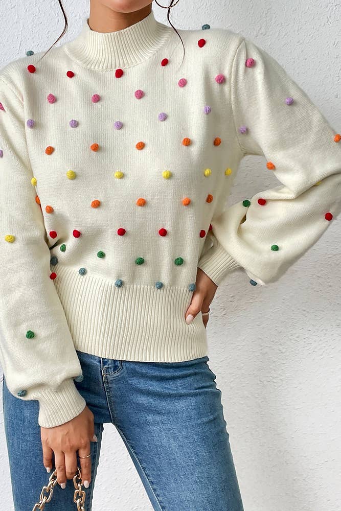 UNISHE - Wholesale Knit Sweater - Women's - Colorful Pom Knit Puff Sweater MY006915