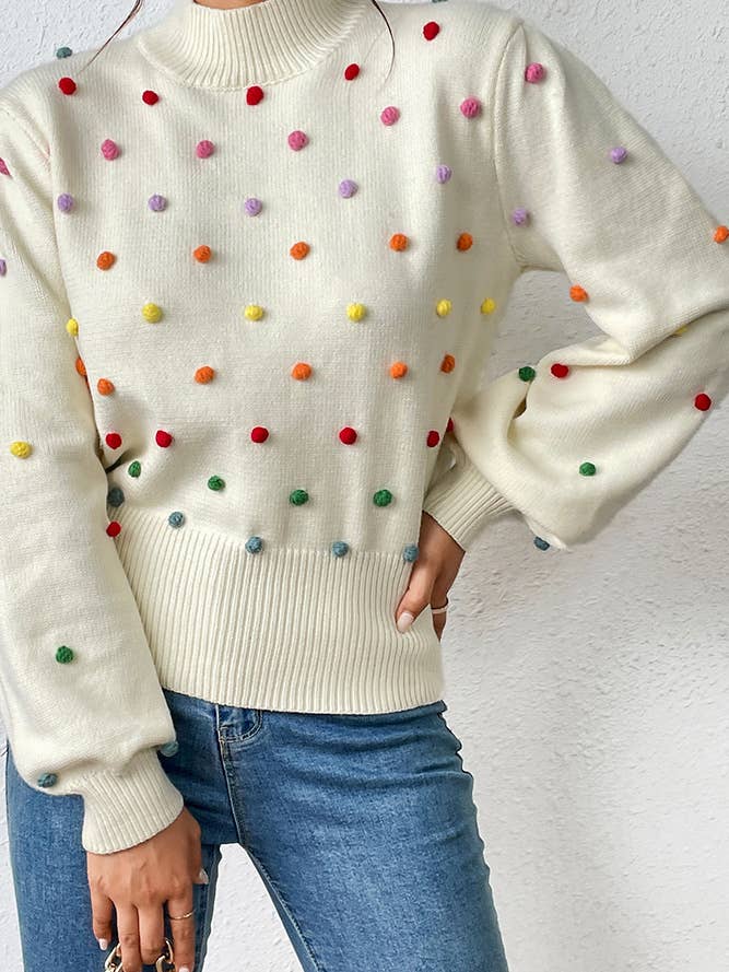 UNISHE - Wholesale Knit Sweater - Women's - Colorful Pom Knit Puff Sweater MY006915