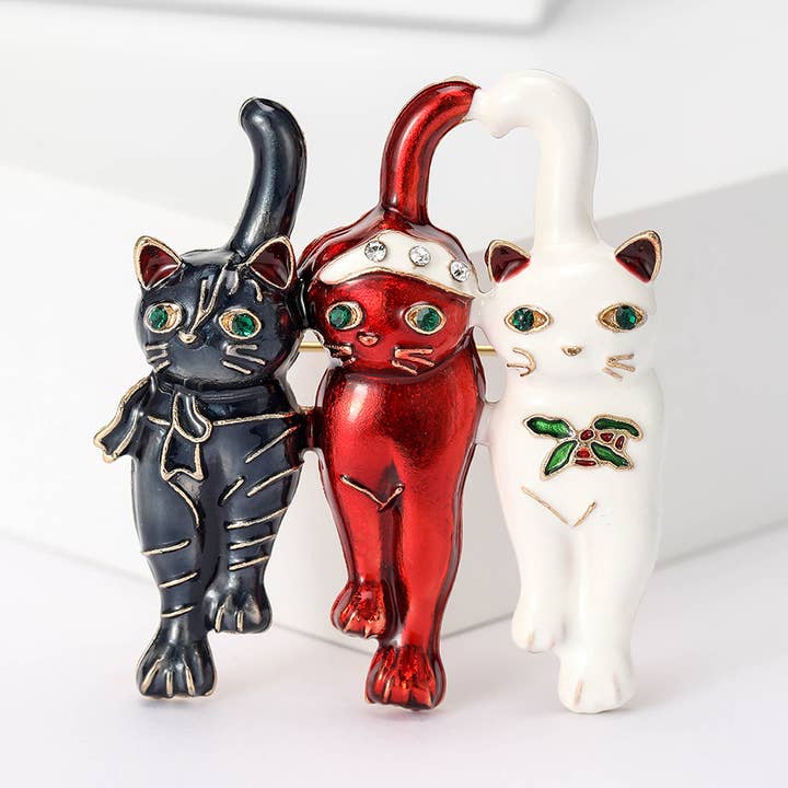 3 couleurs Broche de Noël ludique à triple chat en émail, épingle festive en vente sur Faire0