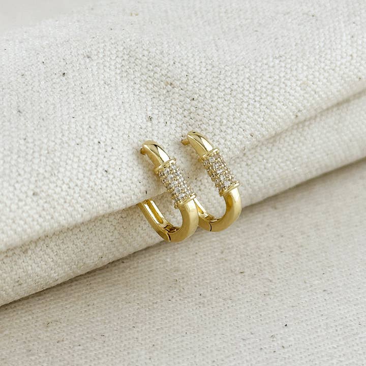 GoldFi - Wholesale Hoop Earrings - 18k Gold Filled CZ Detail Carabiner Hoop Earrings