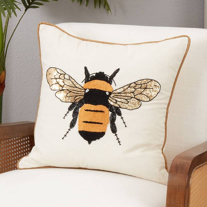 Fennco Styles - Wholesale Throw/Decorative Pillow - Embroidered Bumble Bee Cotton 18" Throw Pillow0