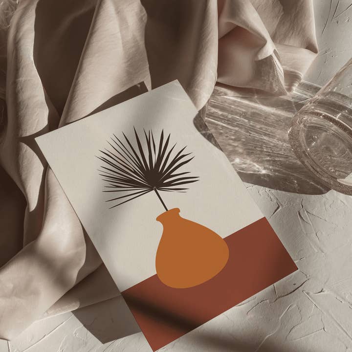 Boho Tropical Plant Vase Art Print for wholesale by Coral Cove Studio