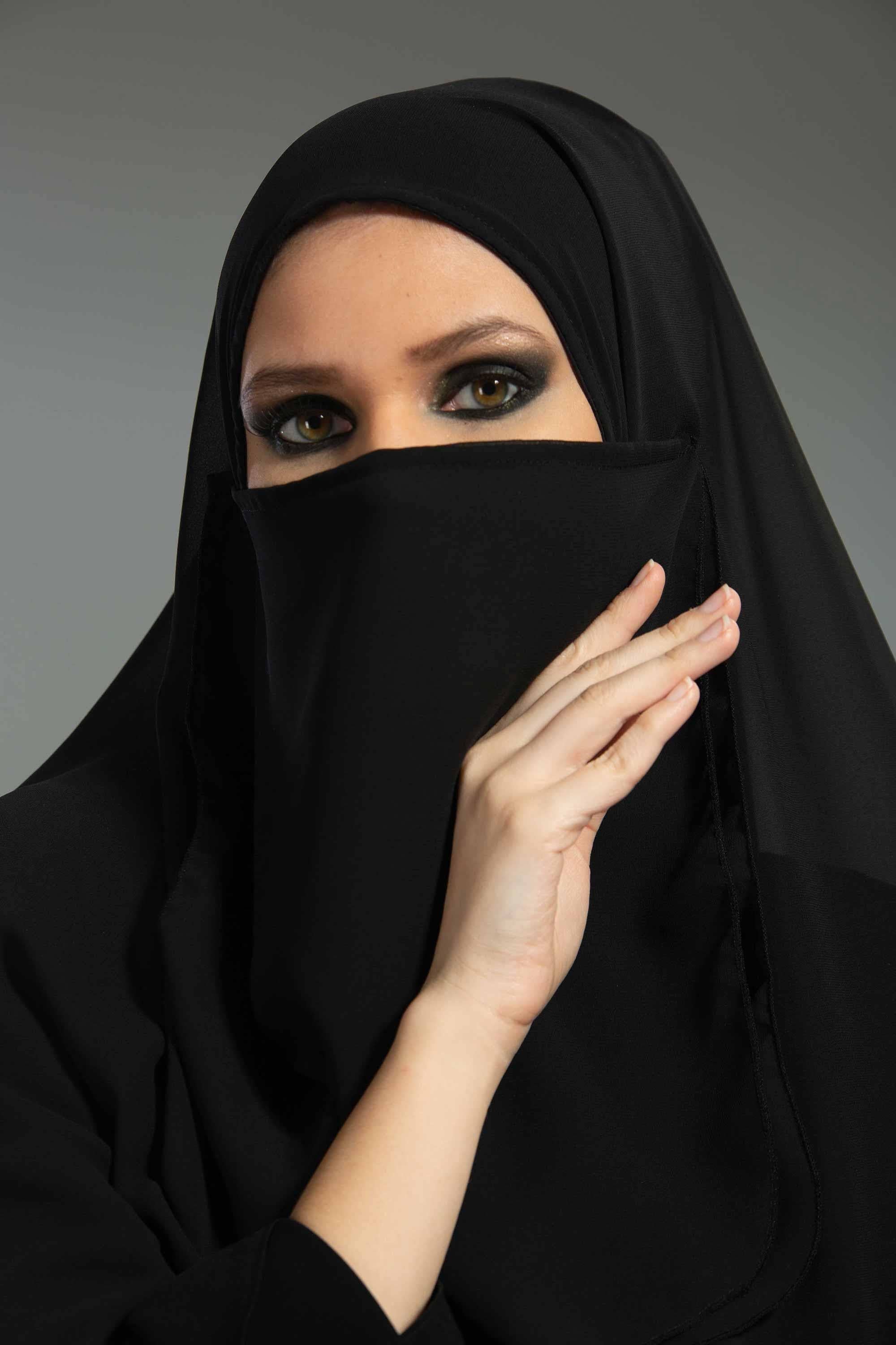 Black Veil with Attached Chiffon Shawl, One-Piece Instant Niqab Hijab Scarf, Lightweight Modest Face and Head Covering,PC-1 for wholesale on Faire8