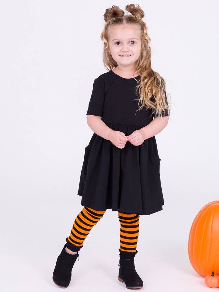 Girls Black Short Sleeve Knit Twirl Dress for wholesale on Faire