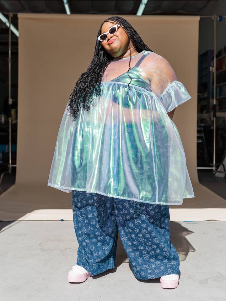 Nettle Studios - Wholesale Dress - Women's - Size Inclusive Plus Size Sheer Blue Ruffle Mini Dress Spring4