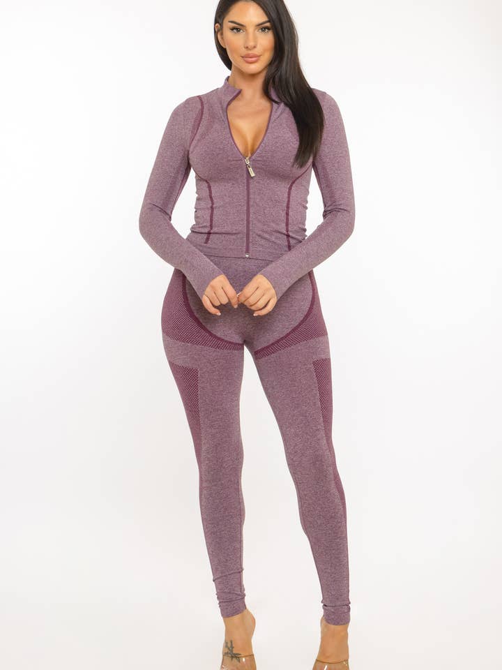 Seamless Front Zip Up Jacket And Leggings Set for wholesale by Julia by LoveJ