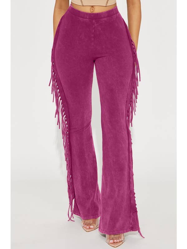 5besties inc - Wholesale Pants - Women's - Mineral Wash Fringe Detail Pants17